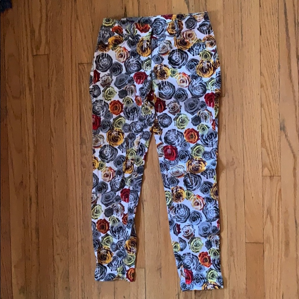 Rose Pattern Pants 28 Skinny Straight